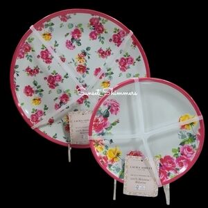 x8 LAURA ASHLEY Colorful Tea Rose Melamine DINNER / Salad App Dessert Plate Set